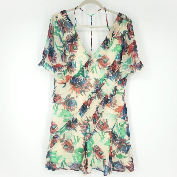 Anthropologie Soft Printed Mini Dress Flutter Sleeves Watercolor Floral Small - Picture 4 of 12